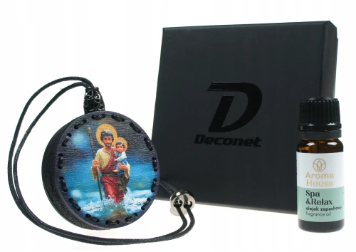 Drewniana zawieszka zapachowa święty Krzysztof patron kierowców Deconet.webp